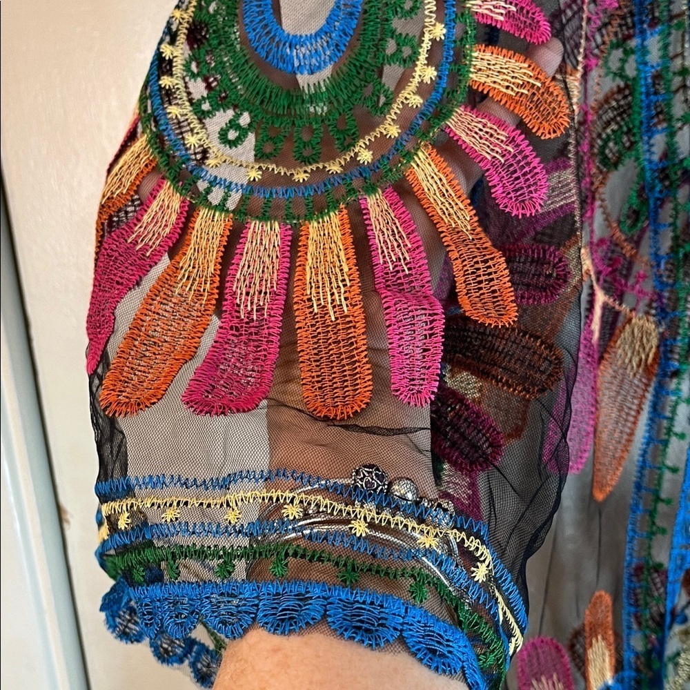 Asha NWT Colorful Sheer Embroidered Kimono OS - Picture 4 of 13